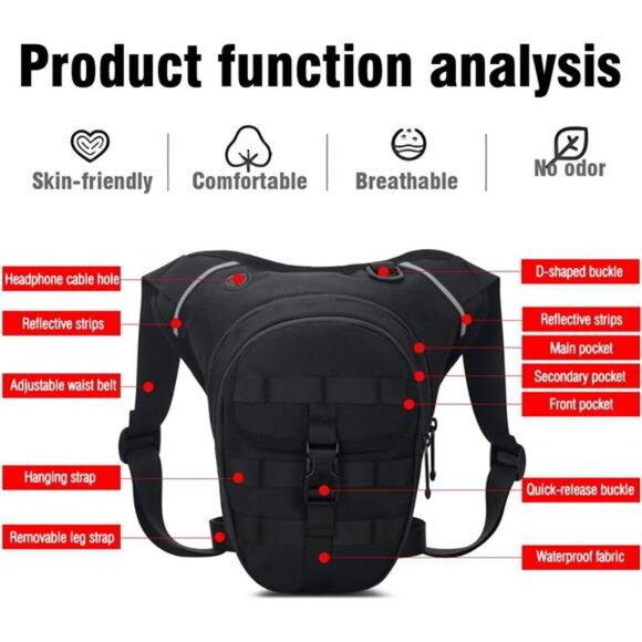 Hip Bag, Leg Bag, Motorcycle Leg Bag, Thigh Bag With Leg Strap, Drop Leg Bag - Picture 3 of 7